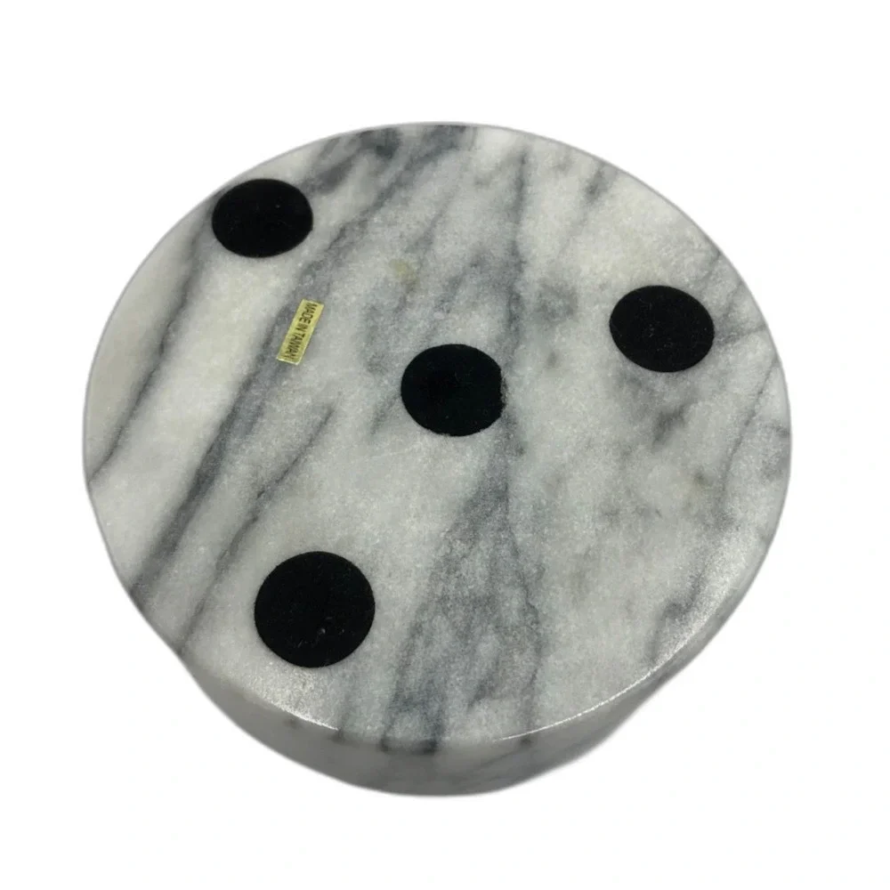 Vintage Marble Gray Vanity Trinket Box Round Organizer Container Storage